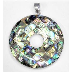Paua Abalone shell pendant, rondelle, approx 40mm