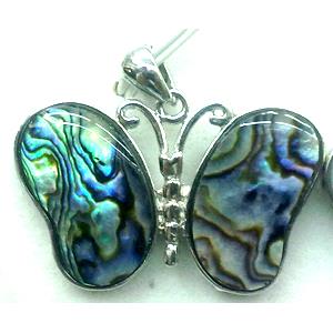 Paua Abalone shell pendant, butterfly, mixed, 40x26mm
