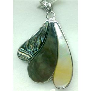 Paua Abalone shell pendant, scalewing, mixed, 30x38mm