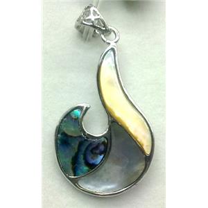 Paua Abalone shell pendant, mxied, 26x40mm