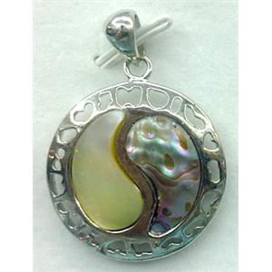 Paua Abalone shell pendant, Yinyang, mxied, 30mm dia