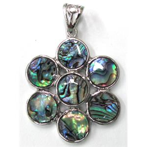 Paua Abalone shell pendant, mxied, 36mm dia