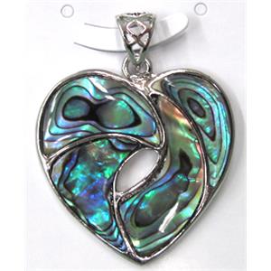 Paua Abalone shell pendant, heart, mxied, 33mm dia