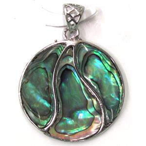 Paua Abalone shell pendant, flat-round, mxied, 35mm dia