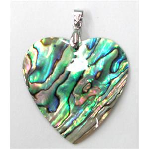 Paua Abalone shell pendant, heart, mxied, 40mm wide