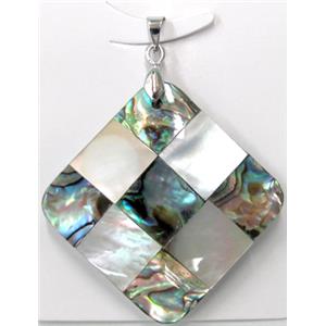 Paua Abalone shell pendant, square, mxied, 36x36mm