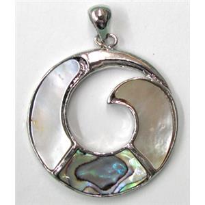 Paua Abalone shell taichi pendant, mxied, 39mm dia