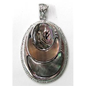 Paua Abalone shell pendant, oval, mxied, 32x42mm
