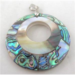 Paua Abalone shell pendant, approx 48mm dia