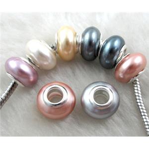 pearlized shell beads, rondelle, mixed color, approx 14mm dia, hole:5mm