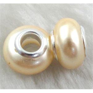 pearlized shell beads, rondelle, yellow, approx 14mm dia, hole:5mm