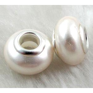 pearlized shell beads, rondelle, white, approx 14mm dia, hole:5mm