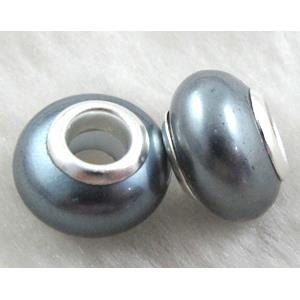 pearlized shell beads, rondelle, Deep gray, approx 14mm dia, hole:5mm