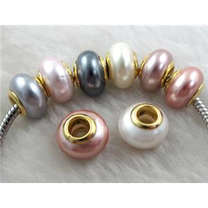 pearlized shell beads, rondelle, Mixed color, approx 14mm dia, hole:5mm