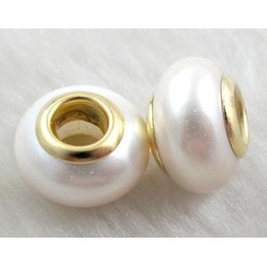 pearlized shell beads, rondelle, white, approx 14mm dia, hole:5mm