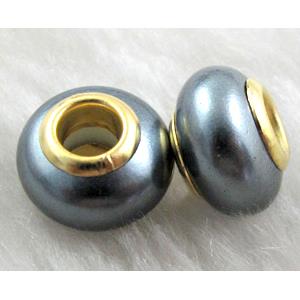pearlized shell beads, rondelle, deep-gray, approx 14mm dia, hole:5mm