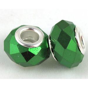 pearlized shell beads, faceted rondelle, green, 14mm dia, hole:5mm