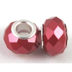 pearlized shell beads, faceted rondelle, red, 14mm dia, hole:5mm