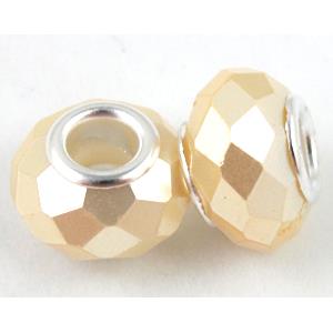 pearlized shell beads, faceted rondelle, lt.yellow, 14mm dia, hole:5mm