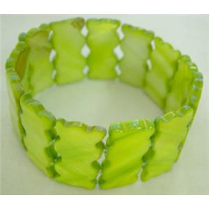 freshwater shell bracelet, stretchy, olive, 30mm wide,60mm diameter