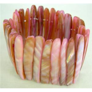 freshwater shell bracelet, stretchy, pink, 43mm wide,60mm diameter