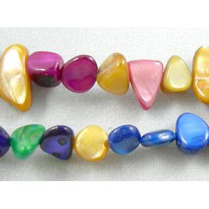 32 inches strin gof freshwater shell beads, chip, freeform, mixed color, 5-7mm wide,2-4mm thick,32 inchlength