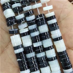 Shell Heishi Beads, white black, approx 2x8mm