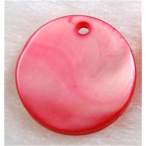 freshwater shell pendant, flat-round, red, 15mm dia