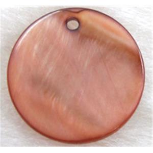 freshwater shell pendant, flat-round, Brown, 15mm dia