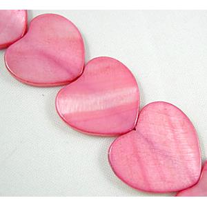 15.5 inches string of freshwater shell beads, heart, hot-pink, approx 10mm wide,40pcs per st