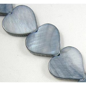 15.5 inches string of freshwater shell beads, heart, grey, 15mm wide,29pcs per st