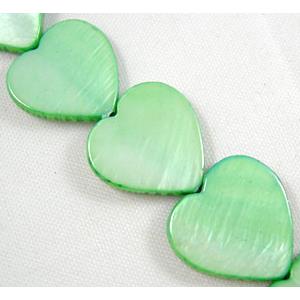 15.5 inches string of freshwater shell beads, heart, green, 15mm wide,29pcs per st