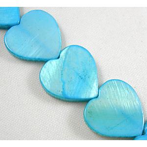 15.5 inches string of freshwater shell beads, heart, blue, approx 10mm wide,40pcs per st