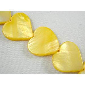 15.5 inches string of freshwater shell beads, heart, yellow, 15mm wide,29pcs per st