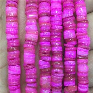Shell heishi beads, hotpink dye, approx 5-6mm, 2-2.5mm thickness