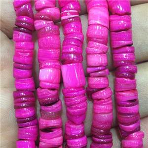 Shell heishi beads, hotpink, approx 5-6mm, 2-2.5mm thickness