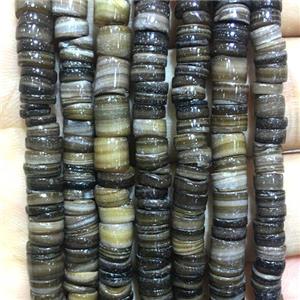 Shell heishi beads, coffee, approx 5-6mm, 2-2.5mm thickness