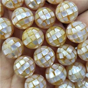yellow Mother of Pearl Beads, faceted round, approx 10mm dia