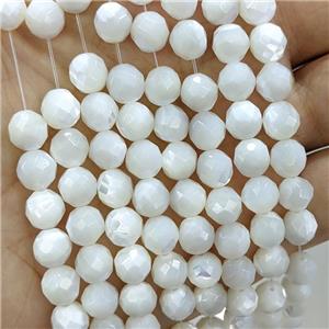 White Mother Of Pearl MOP Shell Beads Faceted Round, approx 4mm dia