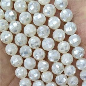 Round MOP Shell Beads White Faceted, approx 12mm dia