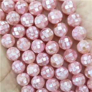 Round MOP Shell Beads Pink Dye Faceted, approx 16mm dia