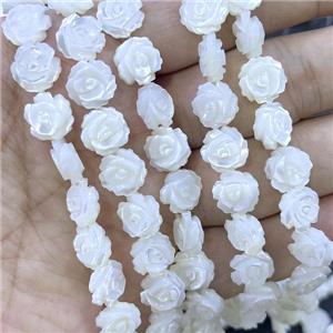 White MOP Shell Flower Beads Carved, approx 10mm, 39pcs per st