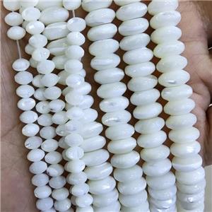 White Pearlized Shell Rondelle Beads, approx 6mm