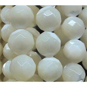 white mother of pearl beads, faceted round, approx 6mm dia