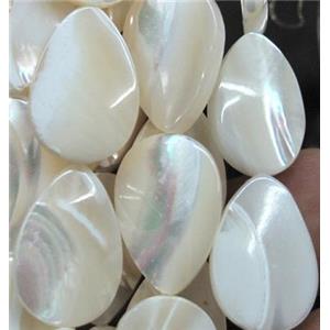 white mother of pearl bead, flat teardrop, approx 12x18mm