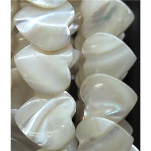 white mother of pearl bead, heart, approx 18mm