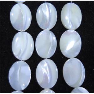 white mother of pearl bead, flat-oval, approx 15x20mm