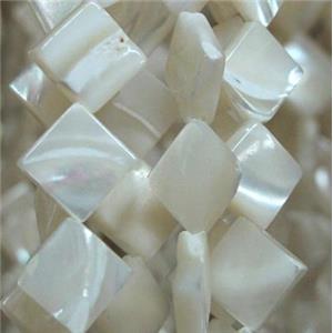 white mother of pearl bead, square, approx 12x12mm