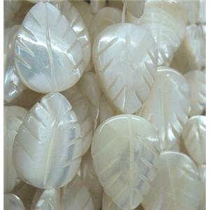 white mother of pearl bead, leaves, 12x16mm