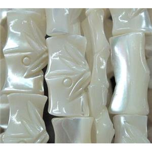 White MOP Shell Beads Bamboo Carved, approx 15x25mm
